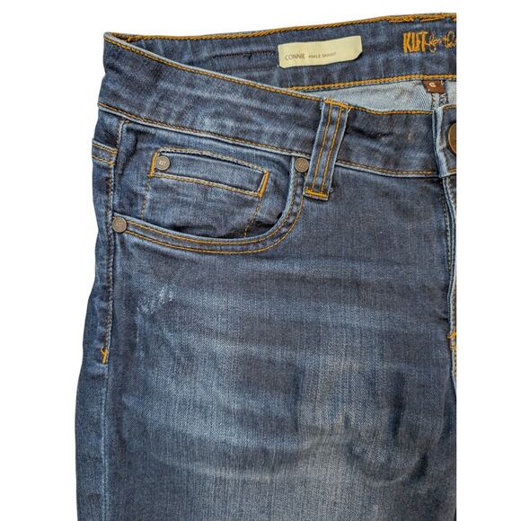 KUT From The Kloth Connie Ankle Skinny Jeans Dark Wash Distressed Raw Hem Size 6 - Picture 8 of 8
